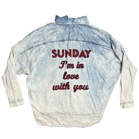 Sunday I’m‎ In Love Shirt WMNS L Blue Button Up Church Weekend Football Relaxed - Picture 9 of 9